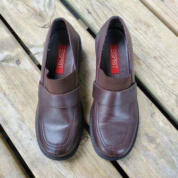 Vintage 90s y2k Esprit Bratz Brown Leather Chunky Block Heel Platform Oxfords - Picture 2 of 8